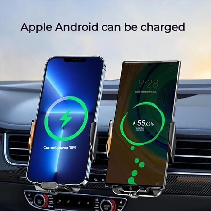 Chirsfairy 66W Fast Car Wireless Charger, 2024 New 66w Car Navigation Support Frame, Super Fast Charge Car Phone Holder, Automatic Clamping Induction Car Mobile Holder, Charging Phone Holder(Gold)