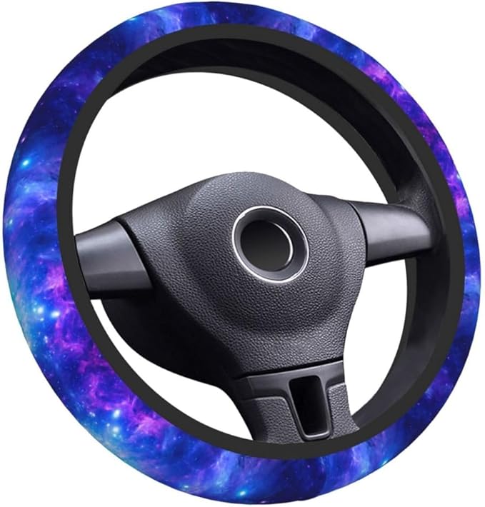 Elastic Steering Wheel Cover Car Accessories Cute Universal 15 Inch Absorbing Sweat Non-Slip Breathable for Man Woman - Purple Galaxy