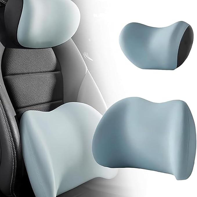 Car Headrest & Lumbar Support Cushion for Subaru Forester SK 5.Gen 2019-2022, Ergonomic Memory Foam Pillow Adjustable Strap Removable Cover Relieve Neck Back Pain Driving Seat, Blue
