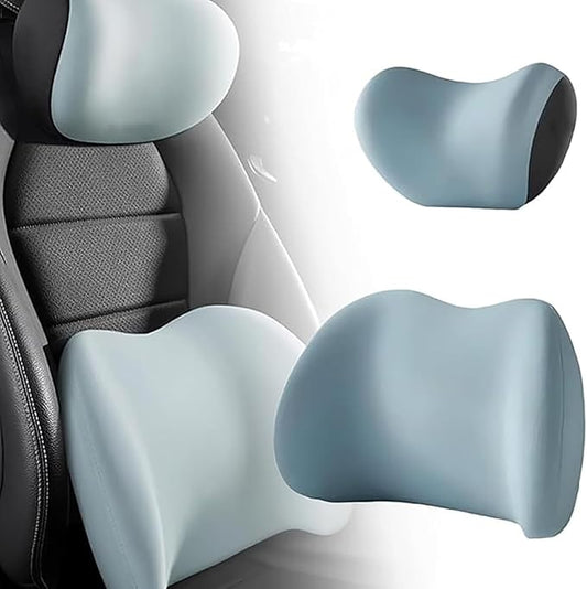 Car Headrest & Lumbar Support Cushion for Subaru Forester SK 5.Gen 2019-2022, Ergonomic Memory Foam Pillow Adjustable Strap Removable Cover Relieve Neck Back Pain Driving Seat, Blue