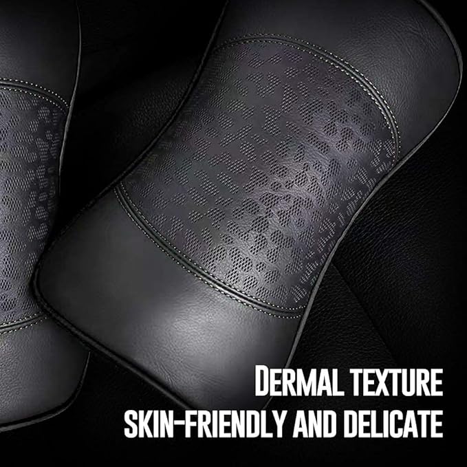 Car Leather Neck Pillows, Neck Rest Cushions,100% Memory Foam Cervical Support, Comfortable Travel car Seats and Home Office Soft Pillows, Black a Set (2 pcs)