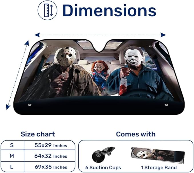 GENANY Horror Movie Character Windshield Sun Shade for Car SUV Truck (69x35 inches), Sun Shade Windshield, Shades for Front Windows, Sunshade for Car Windshield, Protector Blocks UV