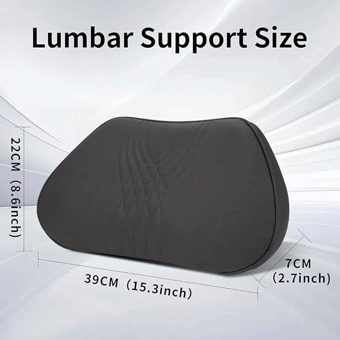 Lumbar Support Pillow for Car Seat, Office Chair Nappa Leather Memory Foam Lower Back Cushion for Back Pain Relief Improve Posture, Ergonomic Back Rest for Gaming Chair, Black, 1PC