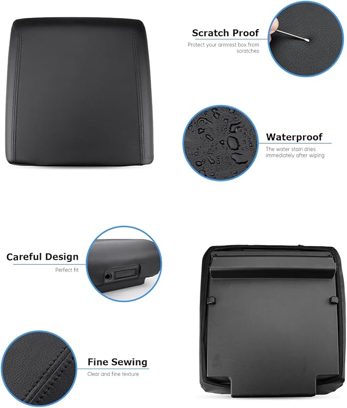 INTGET Center Console Cover for 2025 2026 Ford F150 Accessories Interior 2021 2022 2023 2024 Car Middle Arm Rest Armrest Lid Seat Cover Protector Elbow Cushion Pad(Black Stitches, 2021-2026)