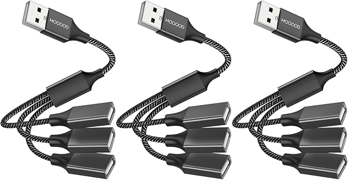 MOGOOD USB 3 Port Splitter Cable, USB Type B Splitter 1 Male to 3 Female USB 2.0 Adapter Power Cord Extension Hub for Charging/Data Transfer/Laptop/Mac