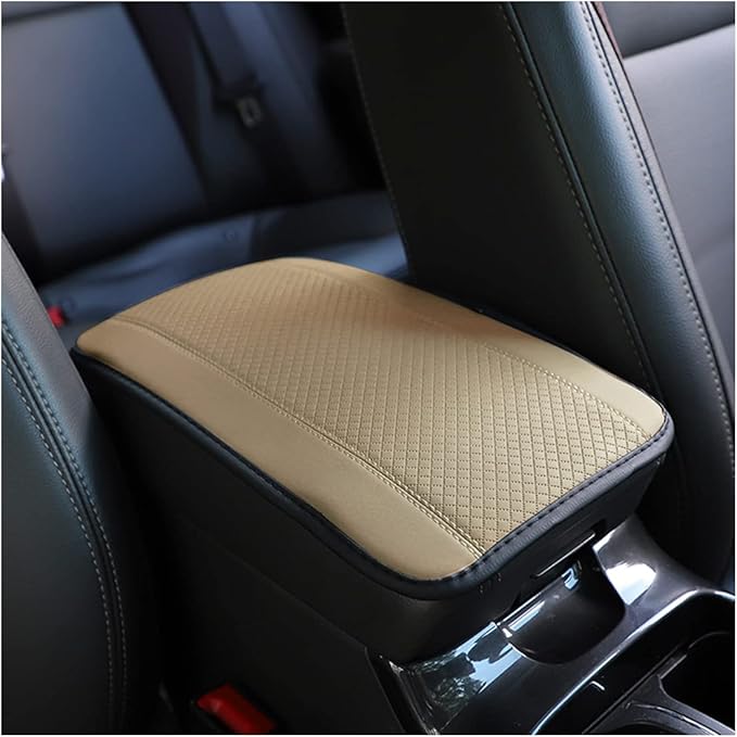 Ziciner Leather Car Center Console Armrest Pad, PU Waterproof Auto Seat Box Cover Protector, Hand Rest Cushion Protection Pad, Vehicles Interior Accessories Universal for Car,SUV (Beige)