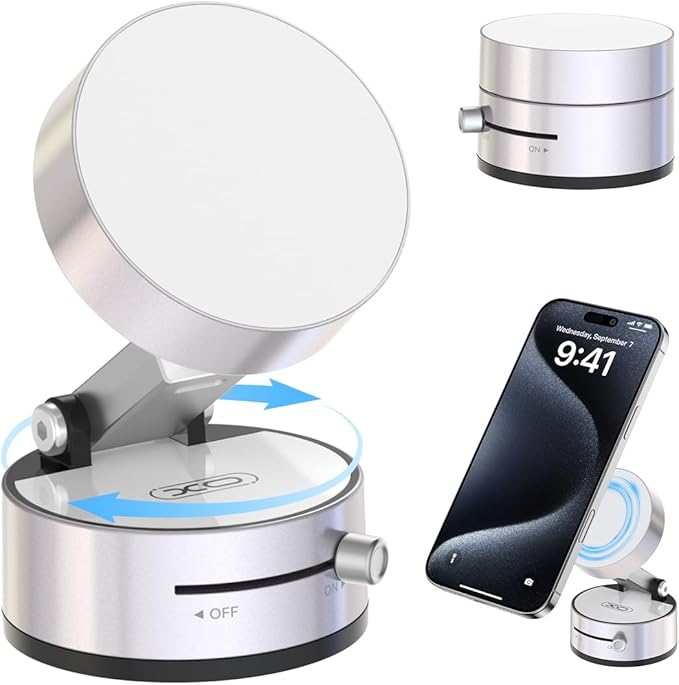 Vacuum Magnetic Suction Phone Holder,Upgraded 360° Adjustable Suction Cup Car Phone Mount,Hands-Free Cell Phone Holder for Car/Gym/Mirror/Smooth Surface,Compatible with iPhone 16/15/14/13/12 （white)