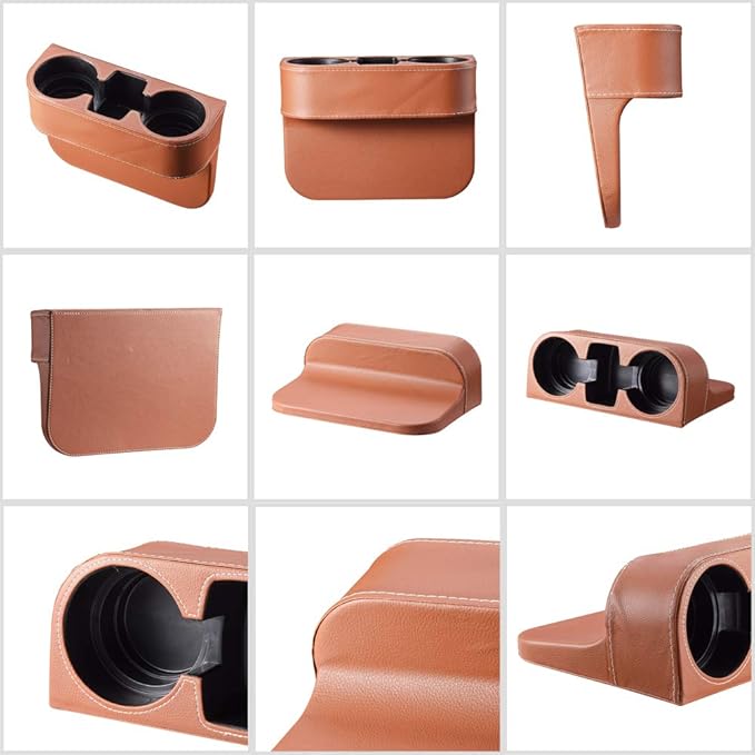 Brown Multifunctional Car Cup Holder Car Seat Organizer Gap Filler Bottle Phone Storage Organizer
