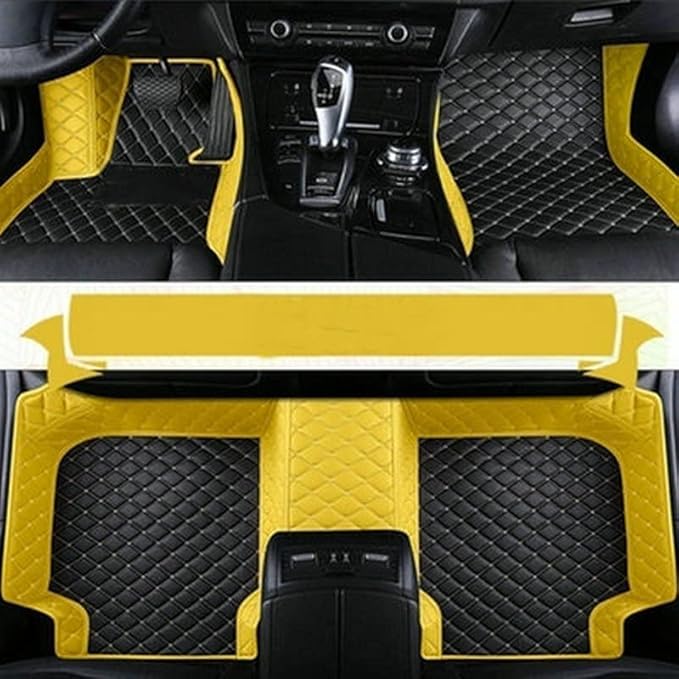 MELKEN Custom Fit Leather Car Floor Mats for 95% of Cars Full Coverage Floor Liners Car Mats (Black & Yellow)
