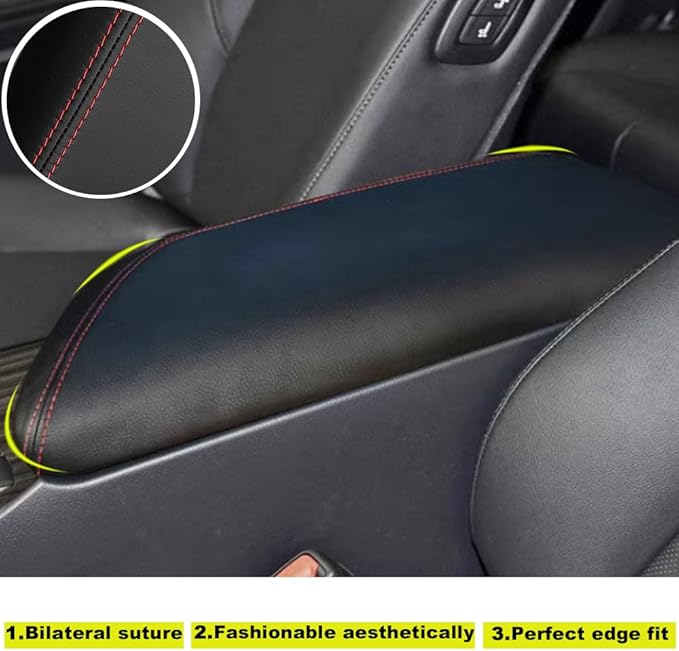 Blazeray Car Center Console Armrest Cover for Toyota Camry 2018-2023 Interior Accessories Leather Anti-Scratch Elbow Arm Rest Cover Cushion Pad Protector Saver (Black Leather with Red Stitches)