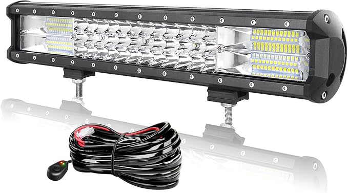 AUXTINGS 18 inch 252W LED Light Bar Triple Row Spot Flood Combo Beam Off Road Lights Waterproof Work Light with Wiring Harness for Jeep Trucks SUV ATV UTV Boat Lights, 12V 24V
