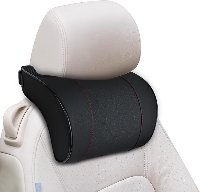 Car Neck Pillow with Memory Foam, Soft Comfortable Headrest Pillow for Driving, Ergonomic Design, Auto Seat Neck Support Pillows Head Rest Cushion with Breathable Leather Cover (Black)