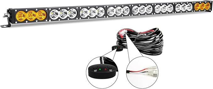 Willpower 44 inch LED Light Bar Single Row White Amber Dual Color 240W Off Road Light Bar Spot Flood Combo LED Work Light Truck UTV 4x4 Cars SUVs ATVs Boats Fog Driving Light with Wiring Harness kit