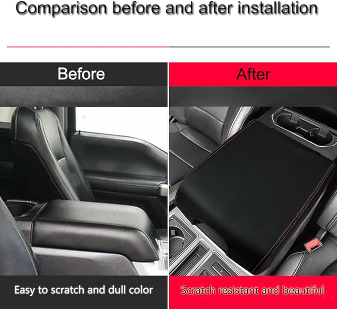 XITER 1PC Leather Center Console Armrest Box Cover Waterproof Cushion Pad for F150 2015-2020 F250 F350 F450 Super Duty 2017-2022 Expedition 2018-2023(Red Stitches)