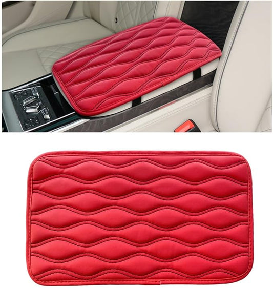 Car Center Console Cushion Pad, 12.48×7.40 Inches Waterproof Car Armrest Seat Box Cover, Comfortable PU Leather Vehicle Armrest Cover Protector, Car Decor Interior Accessories (Red＋Black)
