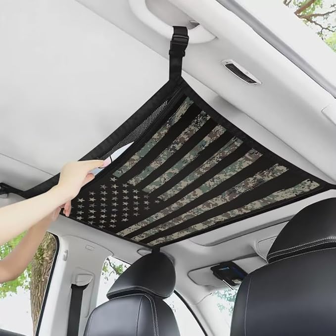 Car Roof Storage Bag Grey American Flag Car Storage Bag Organizer All Car Storage Organizers Vehicle Passenger Seat Organization and Storage for Travel