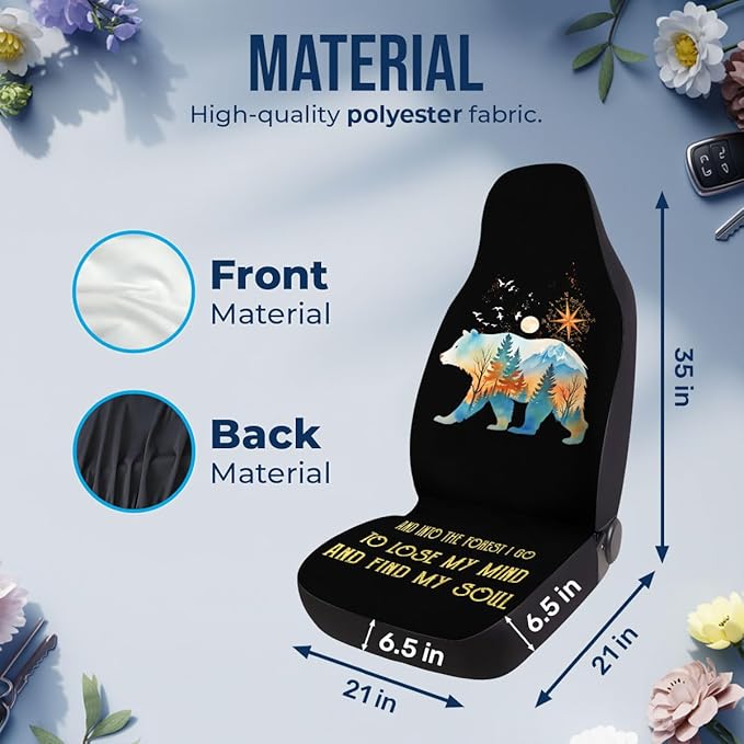GENANY Camping Themed Car Seat Covers Set of 2, Wildlife Bear Breathable Front Seat Covers for Truck Sedan SUV, Bear Car Accessories, Hiking Themed Gift for Women Men