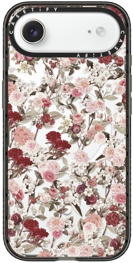 CASETiFY Impact iPhone Air Case [Slim/Compatible with Magsafe / 8.2 ft. 4X Military Grade Drop Protection] - Vintage Flower Monday - Clear Black