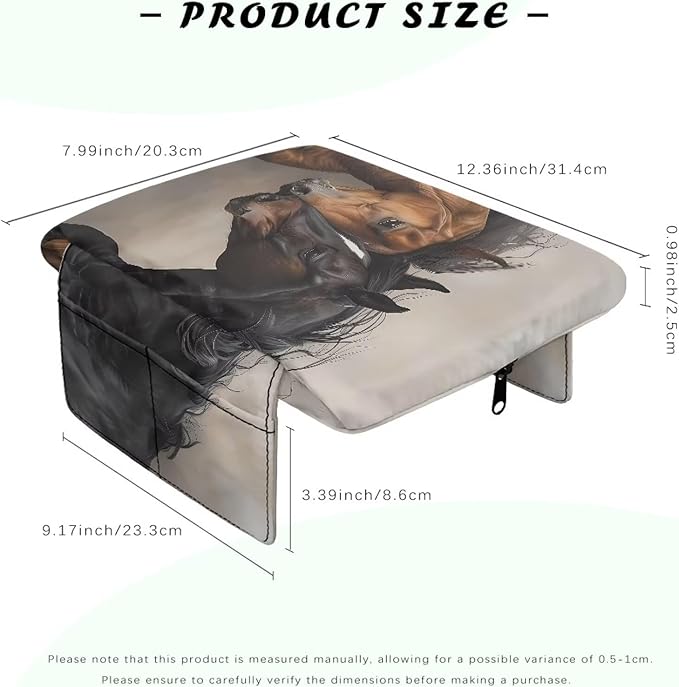 Wanyint Brown Black Horse Car Center Console Pad Soft Non-Slip Armrest Cover Lid Anti-Scratch Car Side Storage Box Pad with 4 Storage Bags Car Decoration Accessories for Women Men