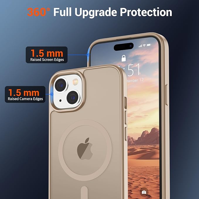 SUPFINE Magnetic for iPhone 15 Case(Compatible with MagSafe)(Military Grade Drop Protection) Slim Translucent Matte Shockproof with Anti-Fingerprint Phone Case,Desert Gold