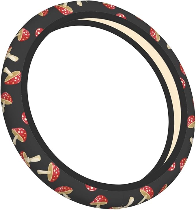 Cute Mushroom Steering Wheel Cover Women Men Elastic Stretch Soft Car Wheel Protector Universal Breathable No-Slip Car Accessories for Truck Van SUV Auto Fit 14-15 Inches