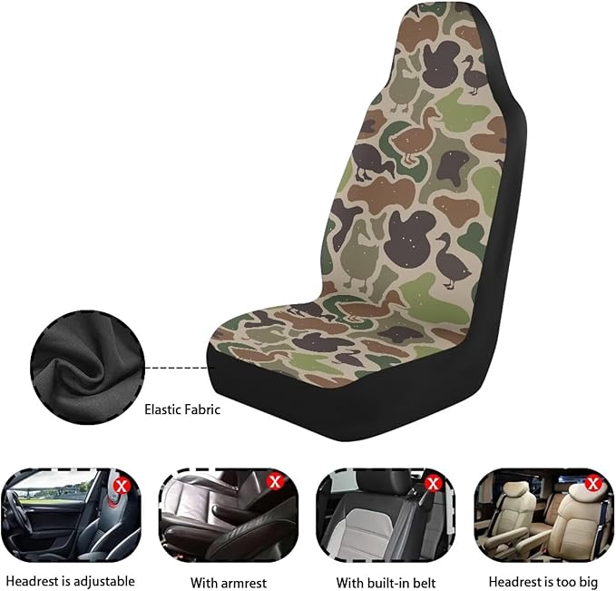 ELEQIN Car Seat Covers Universal High Back Cushion Protector for Car Truck Suvs,Sedans,Vehicles,Duck Camouflage Front Car Seat Covers 2 Pack