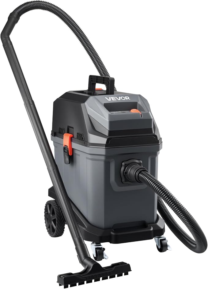 VEVOR Commercial Shop Vac, 11 Gallon Wet Dry Shop Vacuum, 5.5 Peak HP Portable with One-Button Self-Cleaning, 1350W Input, 1.25in x 7ft Hose, 20ft Cord, Industrial-Grade for Jobsite, Workshop