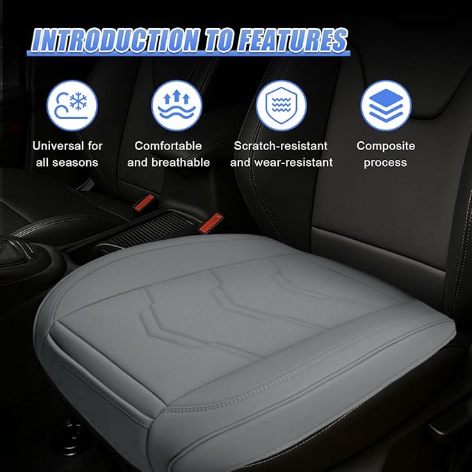 Luxury Faux Leather Car Seat Cover - Anti-Slip Waterproof Drive Seat Cushion Car Front Bottom Seat Cover with Storage Pocket - Universal Full Wrap Seats Protector for Cars SUV Trucks(Gray)