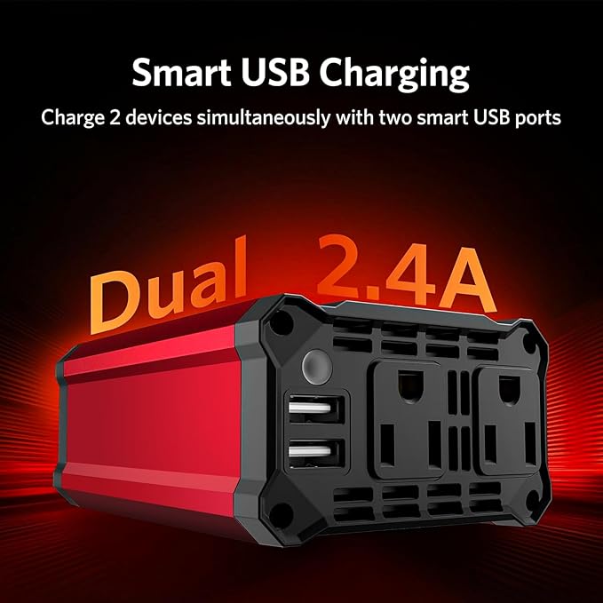 300w Power Inverter DC 12V to AC 110V - vansoet Car Plug Adapter Outlet with 3.4A Dual USB Fast Charging Port - Car Charger Cigarette Lighter Adapter for Phone, Laptop on Road Trip (Red)