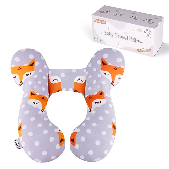 KAKIBLIN Baby Travel Pillow,Baby Neck Pillows for Car Seat,Upgraded Head Pillow,Newborn Head and Neck Support Pillow for Car Seat, Stroller, Pushchair,Travel (Gray Fox)