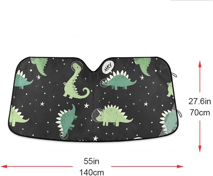 Dinosaur Windshield Sun Shade Blocks UV Rays Green Dino Visor Protector Accordion Folding Galaxy Black Sun Reflector Auto Sunshade for Car Truck SUV to Keep Your Vehicle Cool
