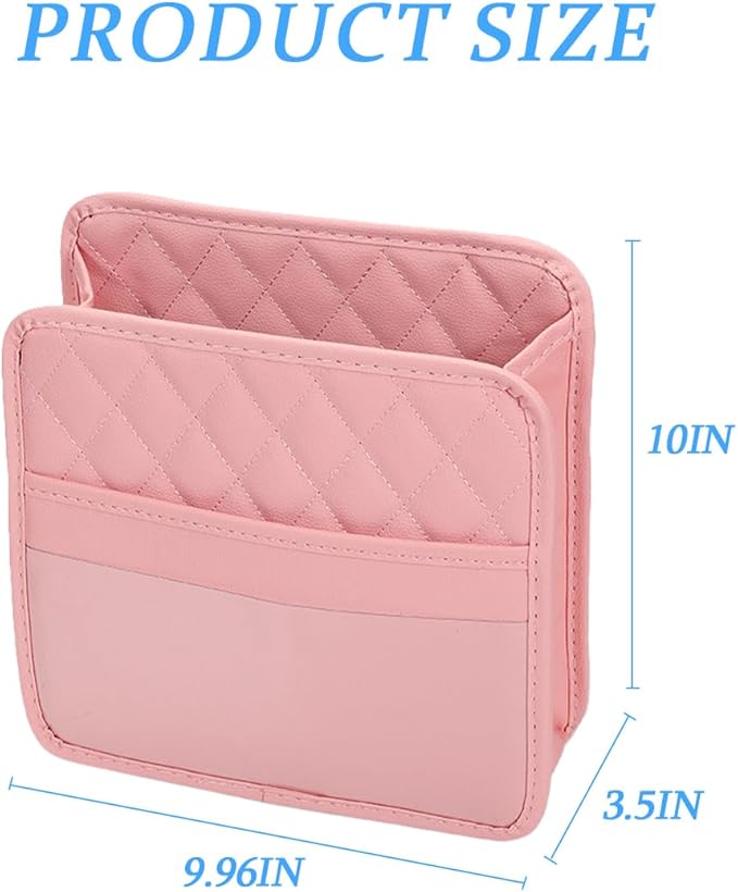 Car Seat Back Organizer, Leather Multipurpose Collapsible Vehicle Backseat Hanging Bag, Portable Automotive Interior Seat Storage Organizer, Universal for SUV RV Truck (Pink)