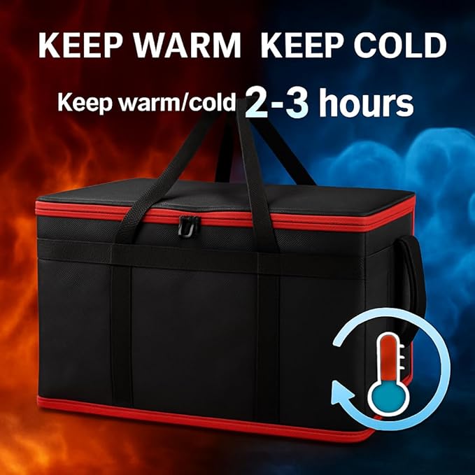 Bodaon 2-Pack Insulated Food Delivery Bag With Hard Bottom, XXXL Pizza Cooler Bags, Rideshare Delivery Bag, Catering bag Thermal Cold/Hot Styrofoam Carrier for Shopping/Travel/Car