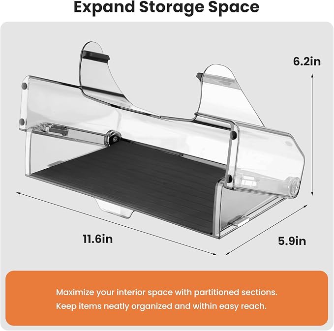 Under Screen Storage Box for Tesla Model Y Juniper 2025 26, Magnetic Hideable Center Console Organizer Tray for Tesla Model 3 Highland 2024 25, with Anti-Slip Silicone Pad, New Model Y 3 Accessories