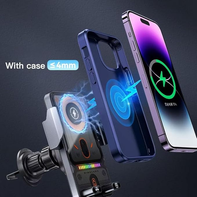 2026 New Cool Car Wireless Fast Charging Holder,15W Auto-Clamping Wireless Car Charger Mount with 90° Rotating, Universal Air Vent Phone Holder for All Smartphones