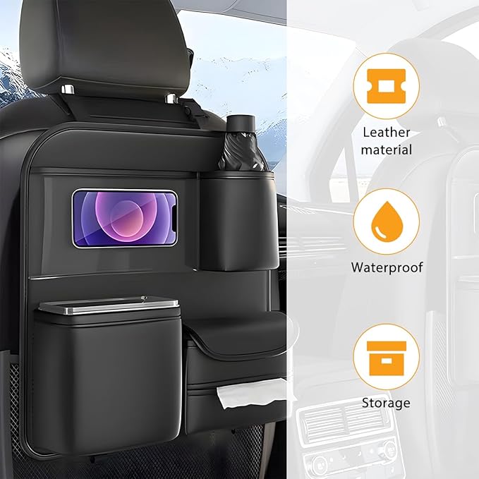 Car Backseat Organizer, 4 Storage Pockets Vehicle Back Seat Protector Kick Mat with Touch Screen Tablet Holder, Automotive Travel Storage Accessories, Universal for Truck SUV RV
