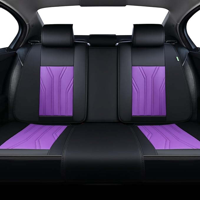 FLORICH Rear Seat Covers Leather Car Seat Covers Waterproof Back Seat Cover Automotive Seat Covers Universal Seat Cushion Protector for Most Cars Trucks SUV-Black&Purple