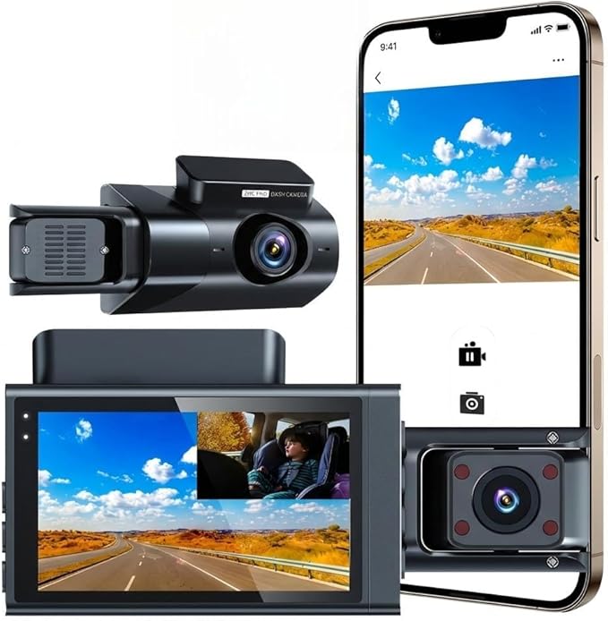 3 Channel Dash Cam 4K+1080P+1080P, 3 Inch IPS Screen, 5.8GHz/2.4G Dual Band WiFi Dash Camera for Cars, 20MB/s Fast Download, Built-in GPS, WDR Night Vision, 170° Wide Angle, G-Sensor, Loop Recording