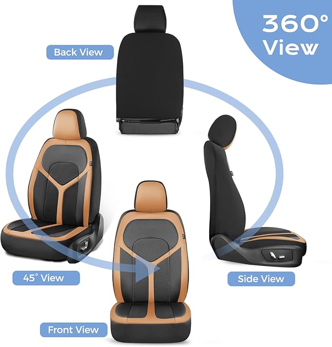FLORICH Car Seat Covers Front Seat, Universal Seat Cover 2 Seats, Automotive Seat Covers with Mesh Leather, Waterproof Car Seat Protector, Breathable Car Seat Cushion for Most Car SUV Truck Orange