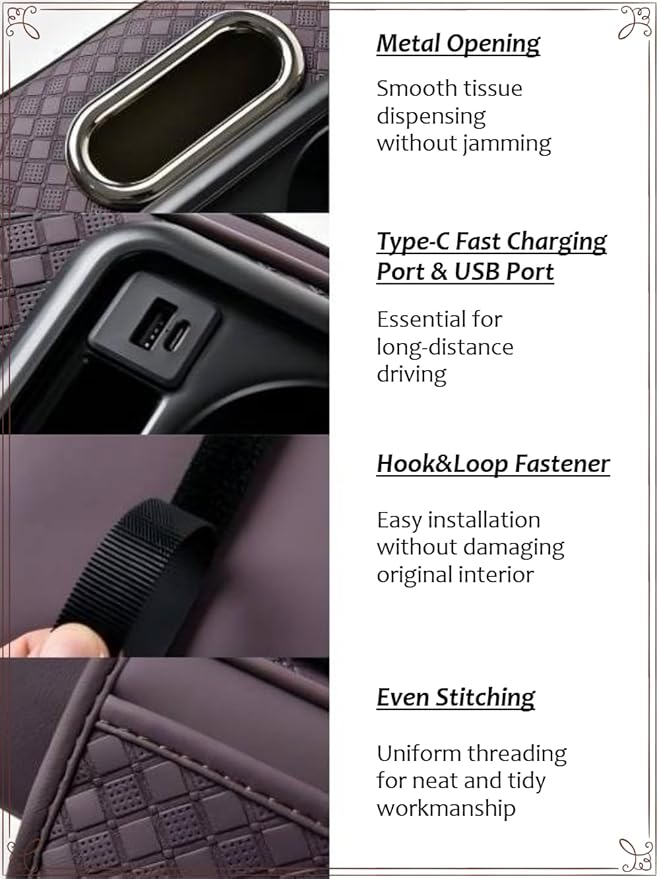 2026 Upgraded Car Center Console Cushion with 30w USB& Type-C Charging Ports, Leather Car Armrest Pad Cover, Interior Accessories for Most Vehicles (Ergonomic Sloped Version, Orange)