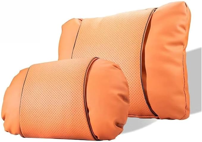1/2PCS PU Leather Car Neck Pillow & Lumbar Support Cushion, Breathable Universal Seat Headrest Waist Pad, Soft Support Cushion for Daily Driving and Travel(F Style)