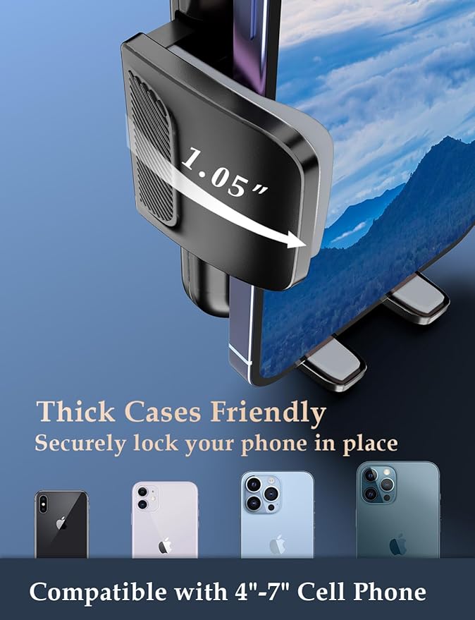 Phone Mount for Car Vent: [Never Blocking] Air Vent Cell Phones Holder for iPhone & Samsung Android Smartphone [Thick Cases Friendly] Hands-Free Auto Mobile Phone Stand (Gray)