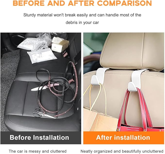 4PCS Car Seat Headrest Hook, Auto Back Seat Hanging Storage Organizer, Vehicle Seatback Hanger Holder for Purse Handbag Coat Umbrella, Universal Interior Car Accessories (White)
