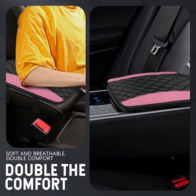 Car Center Console Cushion Pad, Car Armrest Cover, Universal Leather Waterproof Armrest Seat Box Cover, Car Interior Decor Accessories Comfortable Auto Armrest Cover Protector for Cars (Pink)