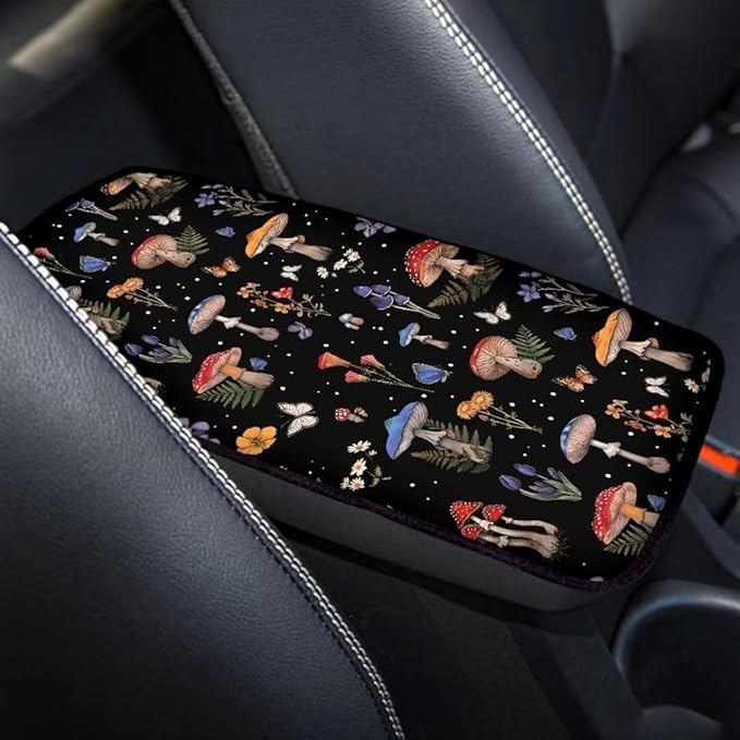 Coldinair Mushroom Floral Car Center Console Pad Soft Armrest Protector Cover Fit for Most Vehicle,SUV,Truck,Washable