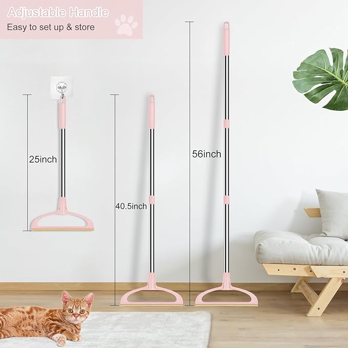 Carpet Rake for Pet Hair Removal, Reusable Pet Hair Removal Tool 56” Adjustable Long Handle Pet Hair Removal Broom, Cat Dog Hair Remover Carpet Brush Scraper for Rugs, Mats, Couch