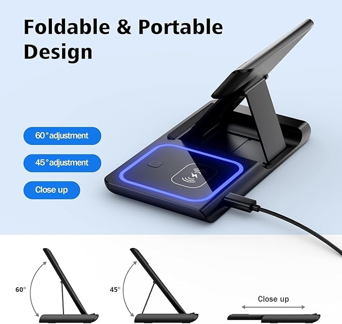 3 in 1 Wireless Charger Charging Station, Wireless Charger Stand for iPhone17 16 15 14 Pro Max 13 12 11,Charging Dock for AirPods 4 3 2 Pro, Apple Watch 11/10/9/Ultra/8/SE/7/6/5/4/3