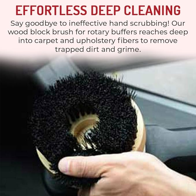 HI-TECH 5” Wood Block Brush – Carpet & Upholstery Shampoo Tool for Rotary Buffers & Polishers – Medium Soft Bristles – Auto Detailing, Home, Office Cleaning