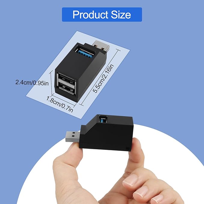 3 Ports USB Hub,USB Male to Female Expansion Adapter 2 Pcs 90 Degree Splitter 1 USB 3.0 and 2 USB 2.0 Port Portable Powered Data for Connecting Mobile Hard Disk, U Disk, Camera, Mouse,etc
