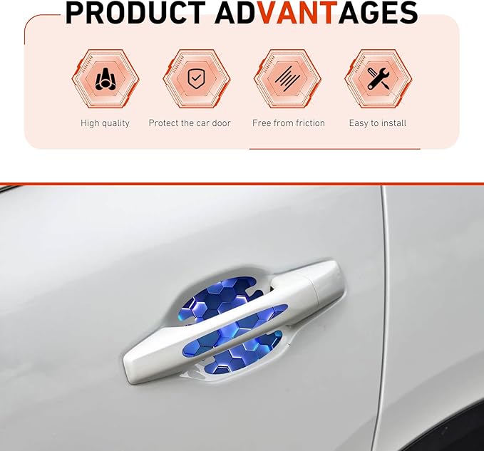 8 PCS Car Door Handle Scratch Protectors, Scratch-Proof Door Cup Protectors, Automotive Door Handle Paint Protective Film, Universal for Most Cars (Style 4)